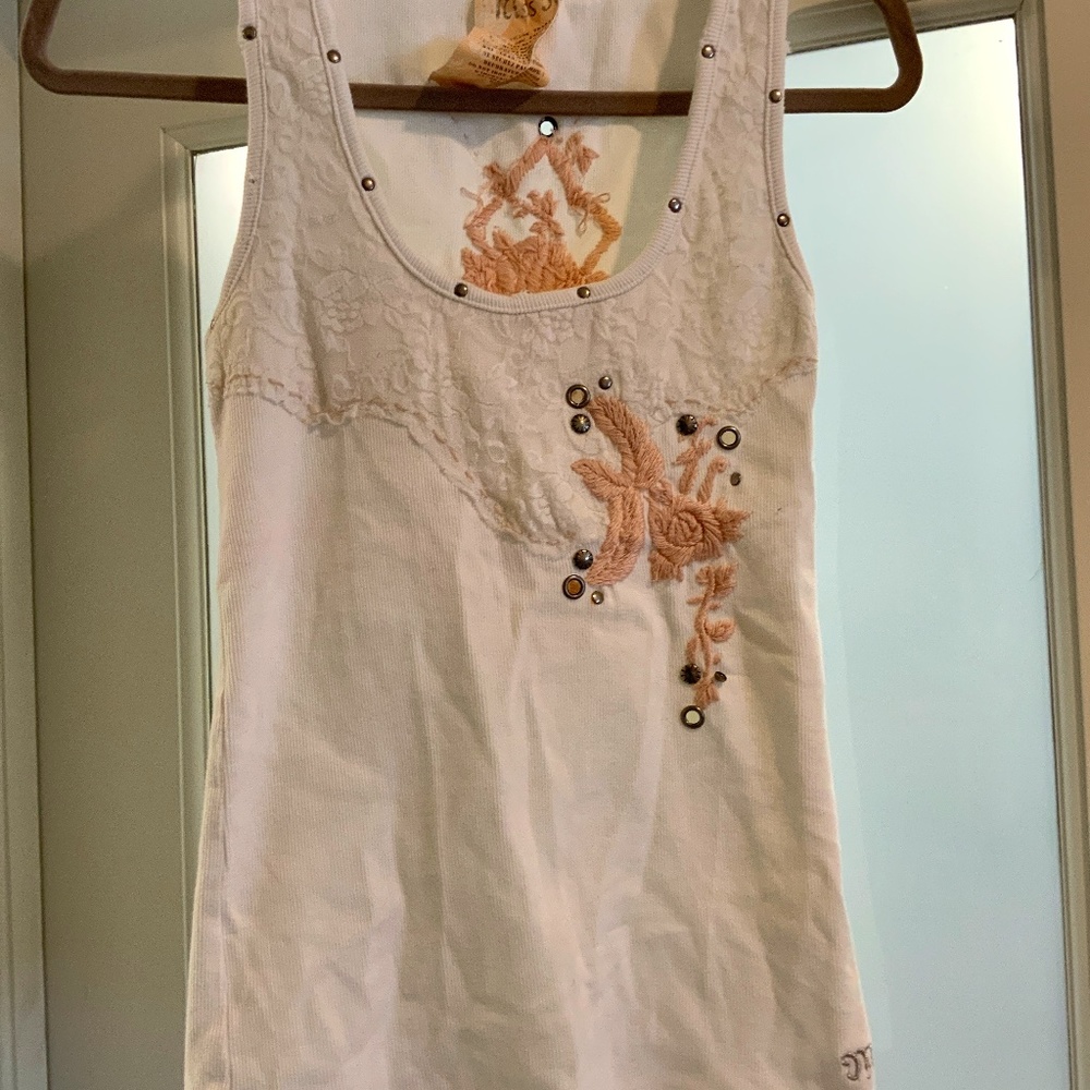 Miss Me White embellished tank